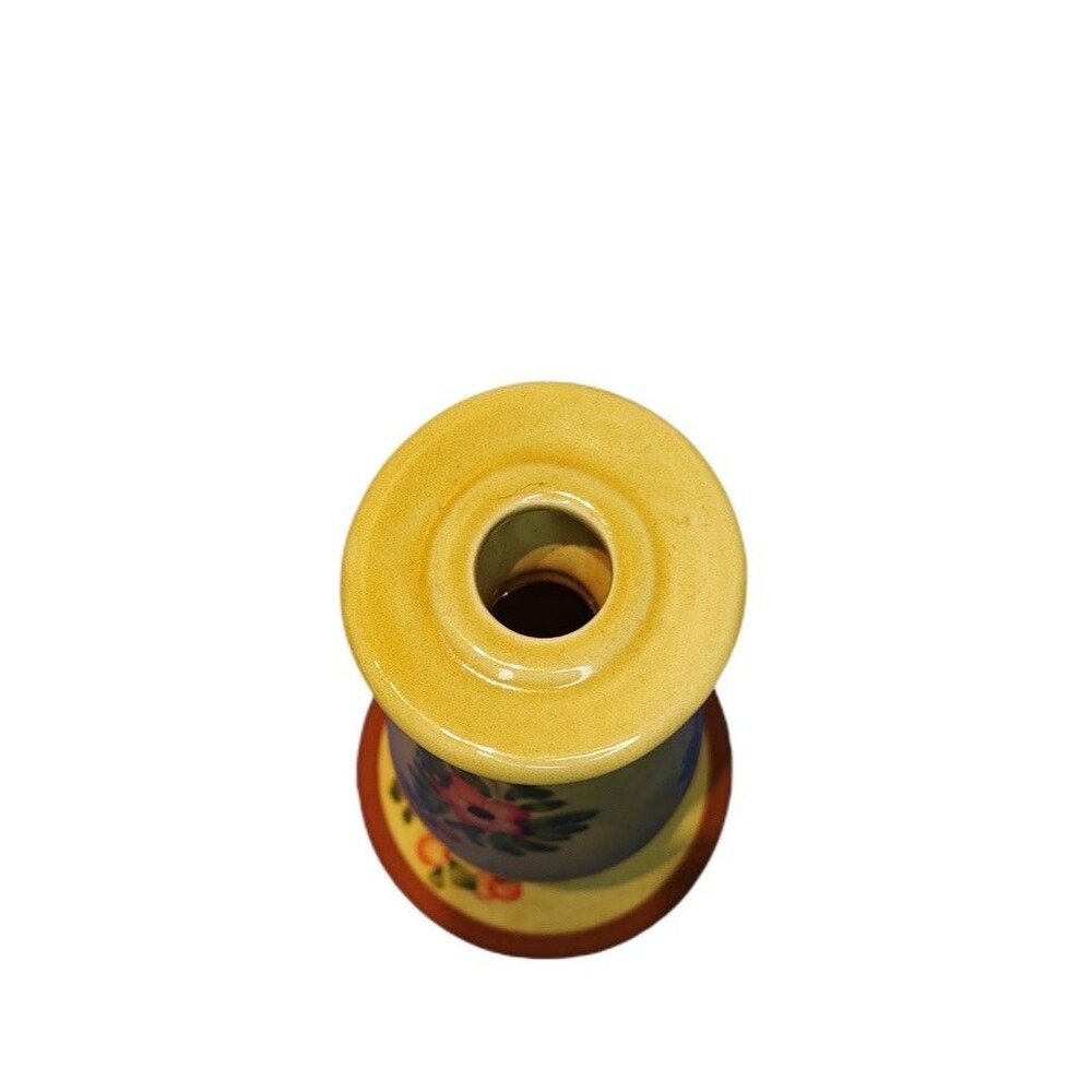PIZZATO Candlestick Holder 10in Yellow Floral Ceramic Hand Painted Italian - Picture 5 of 5